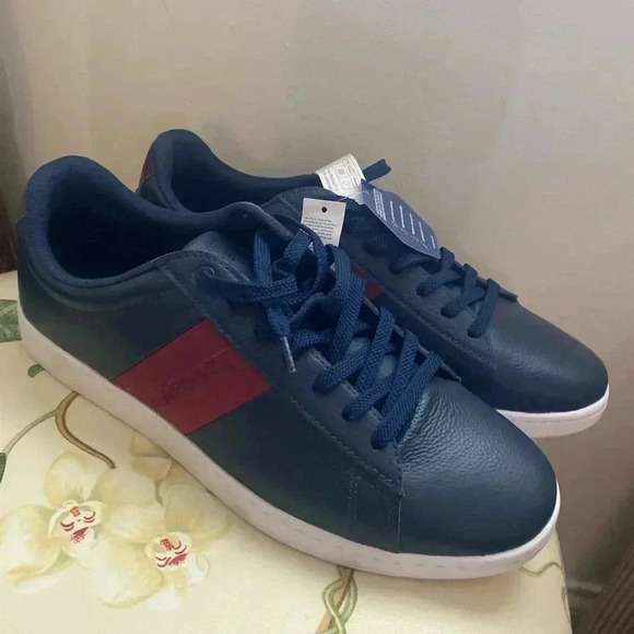 Lacoste  Carnaby Lace - Up Sneakers in Navy Blue and Burgundy Mens Size 10.5 NWT - Picture 2 of 8